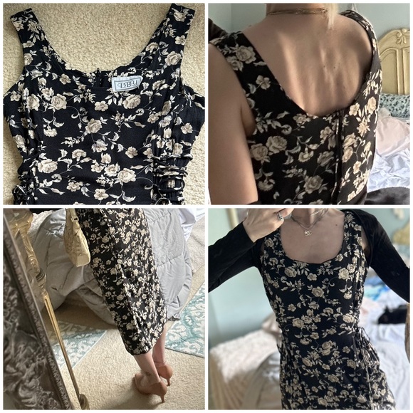 Vintage 90s corset lace up ditsy floral dress - Picture 2 of 15